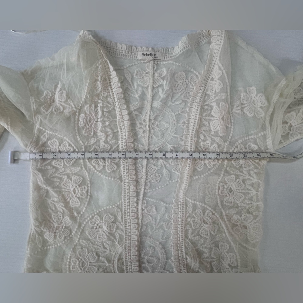 Rebellion Again Mesh & Floral Embroidery Open Cardigan Bed Jacket L - Picture 6 of 8